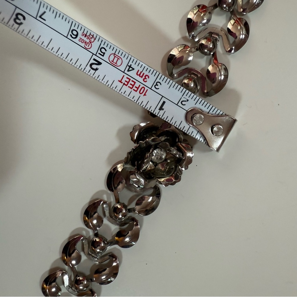 Silver Floral Rose Bracelet with Center Crystal - Picture 9 of 16